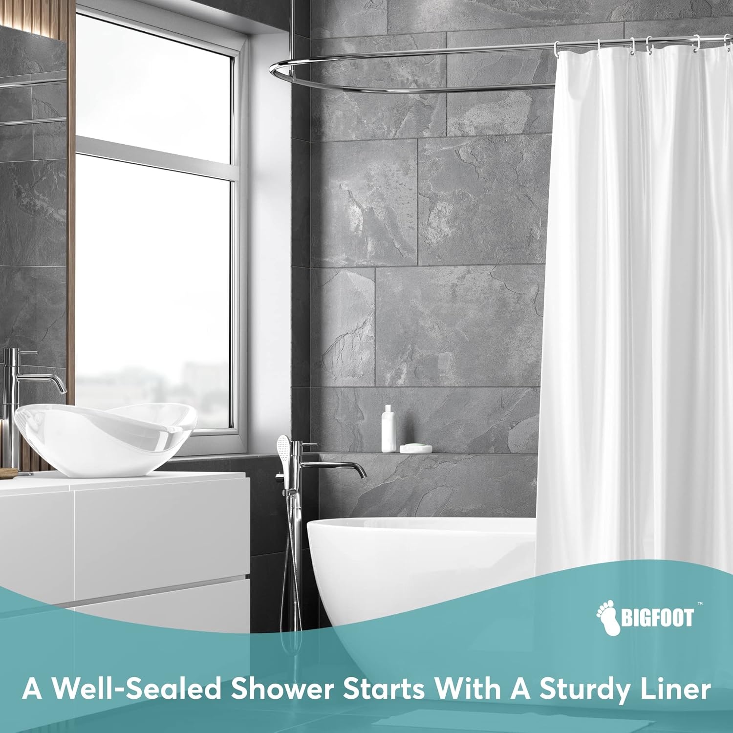 BigFoot Clear Shower Curtain, 72x72 PEVA Waterproof - Detail view