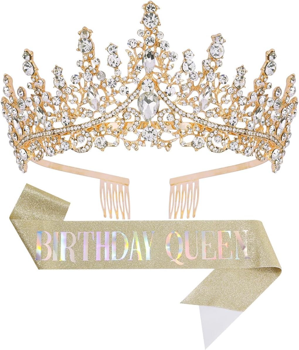 Papoopy Birthday Tiara Crown with Sash for Women