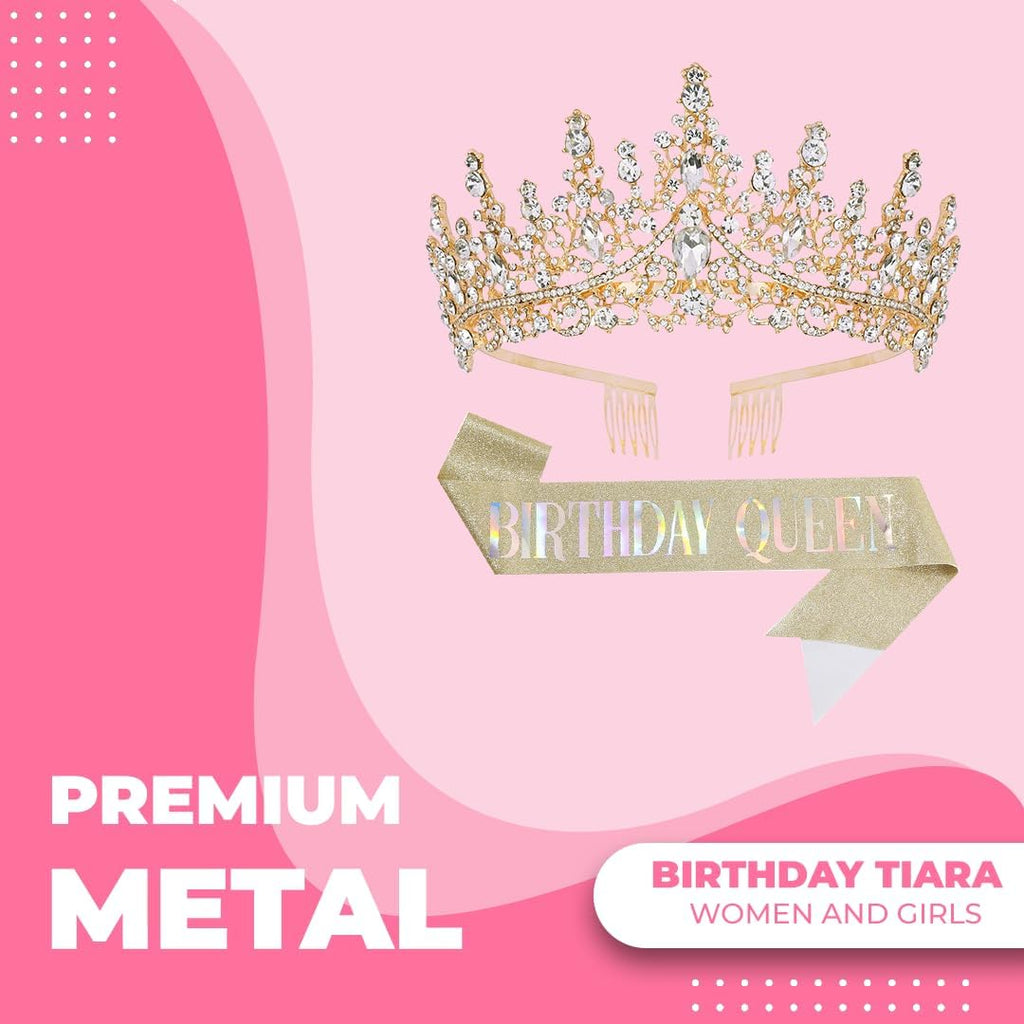 Papoopy Birthday Tiara Crown with Sash for Women - Detail view