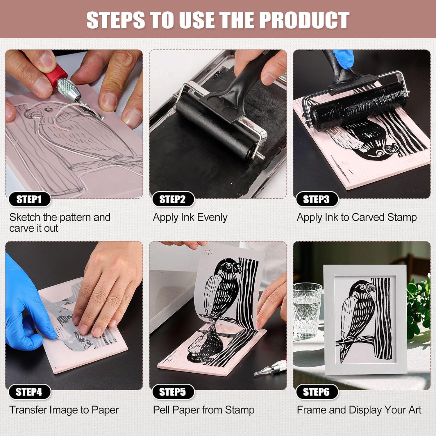 Bobblebro Linocut Printmaking Kit - In use