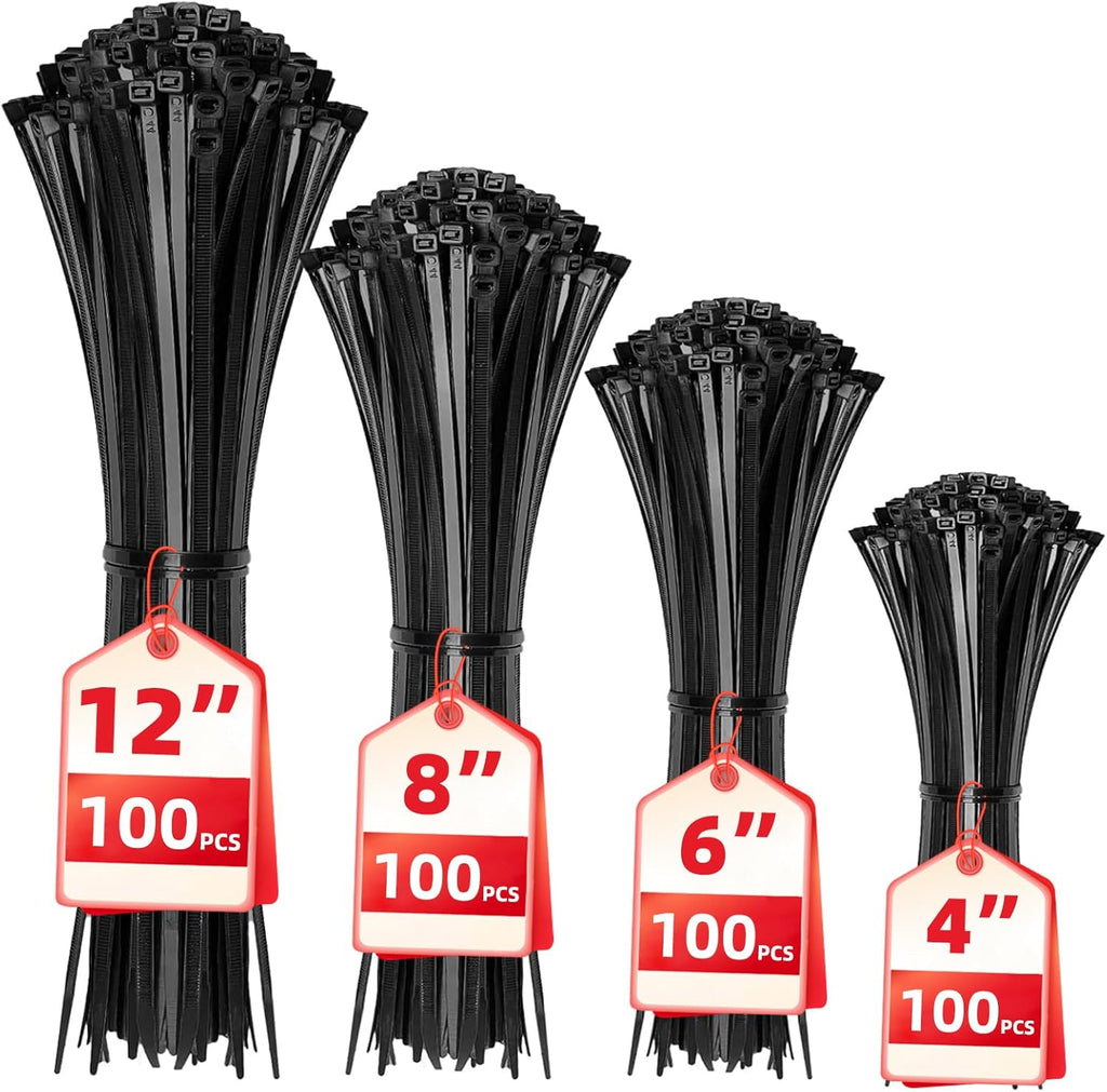 Cable Zip Ties 400 Pack, Assorted Sizes