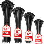 Cable Zip Ties 400 Pack, Assorted Sizes