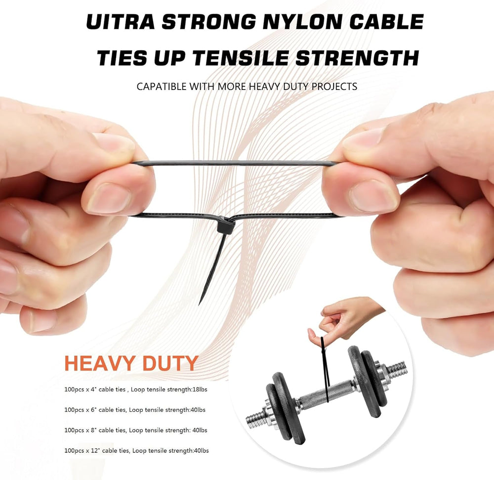 Cable Zip Ties 400 Pack, Assorted Sizes - Close-up