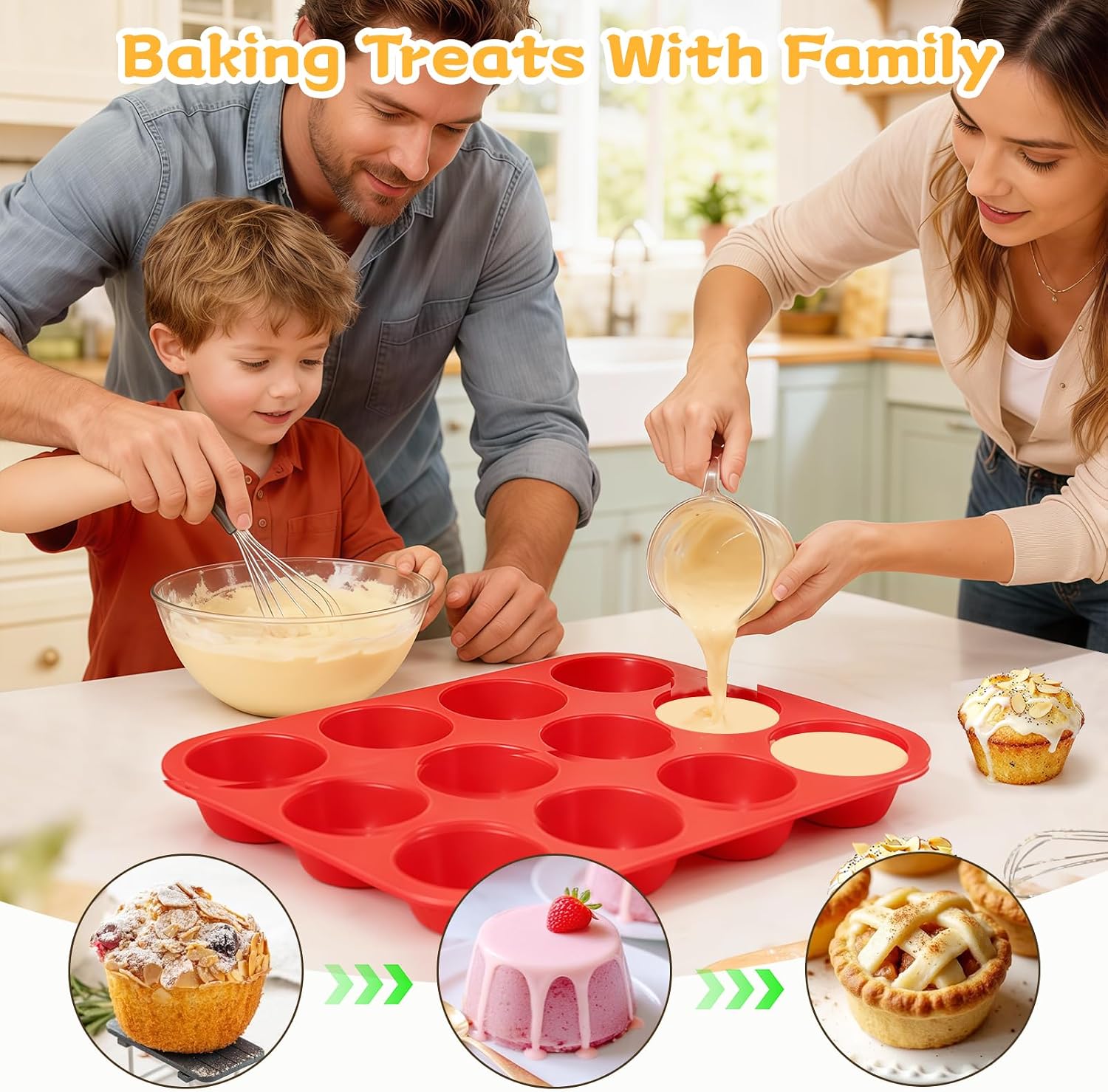 CAKETIME 12 Cup Silicone Muffin Pan - Size reference