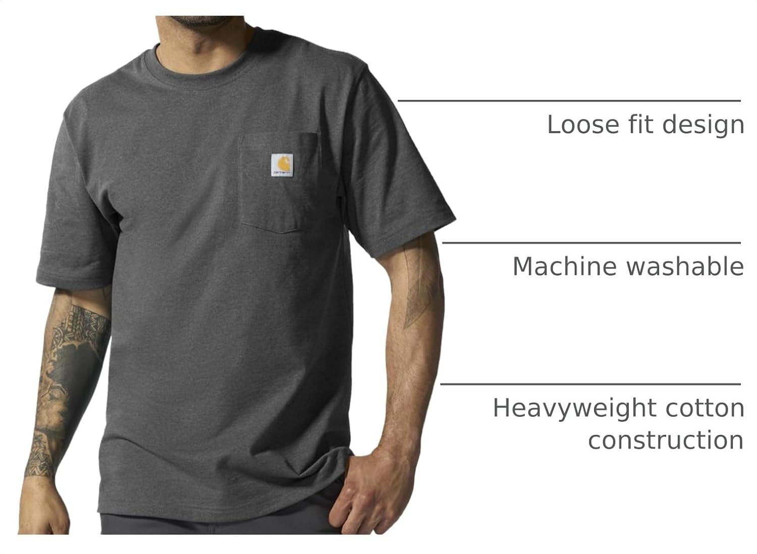 Carhartt Men's Iconic K87 Pocket T-Shirt - Size reference