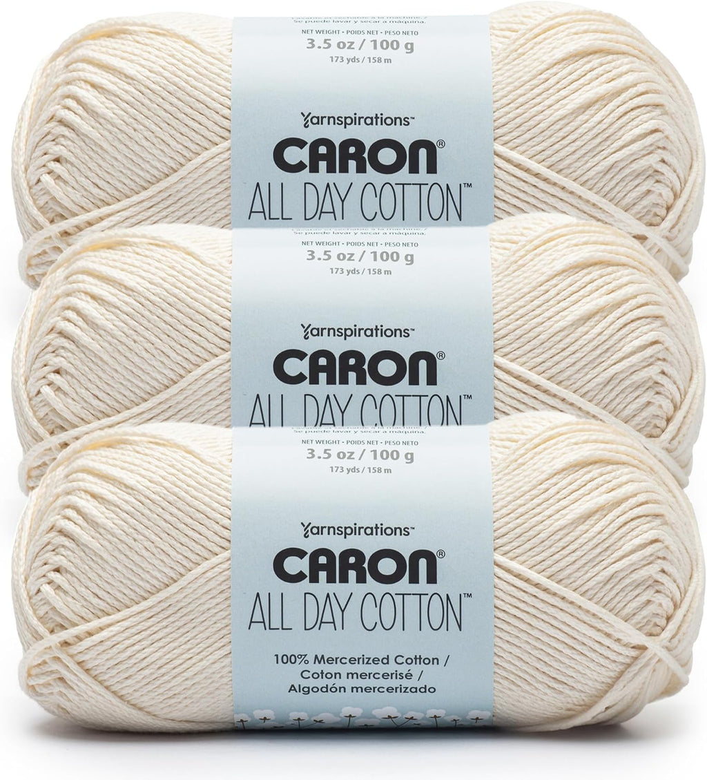 Caron All Day Cotton Yarn, 3 Pack, Cream
