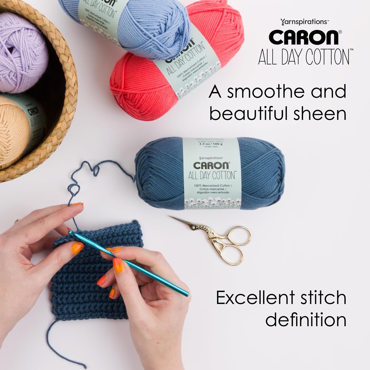 Caron All Day Cotton Yarn, 3 Pack, Cream - Size reference