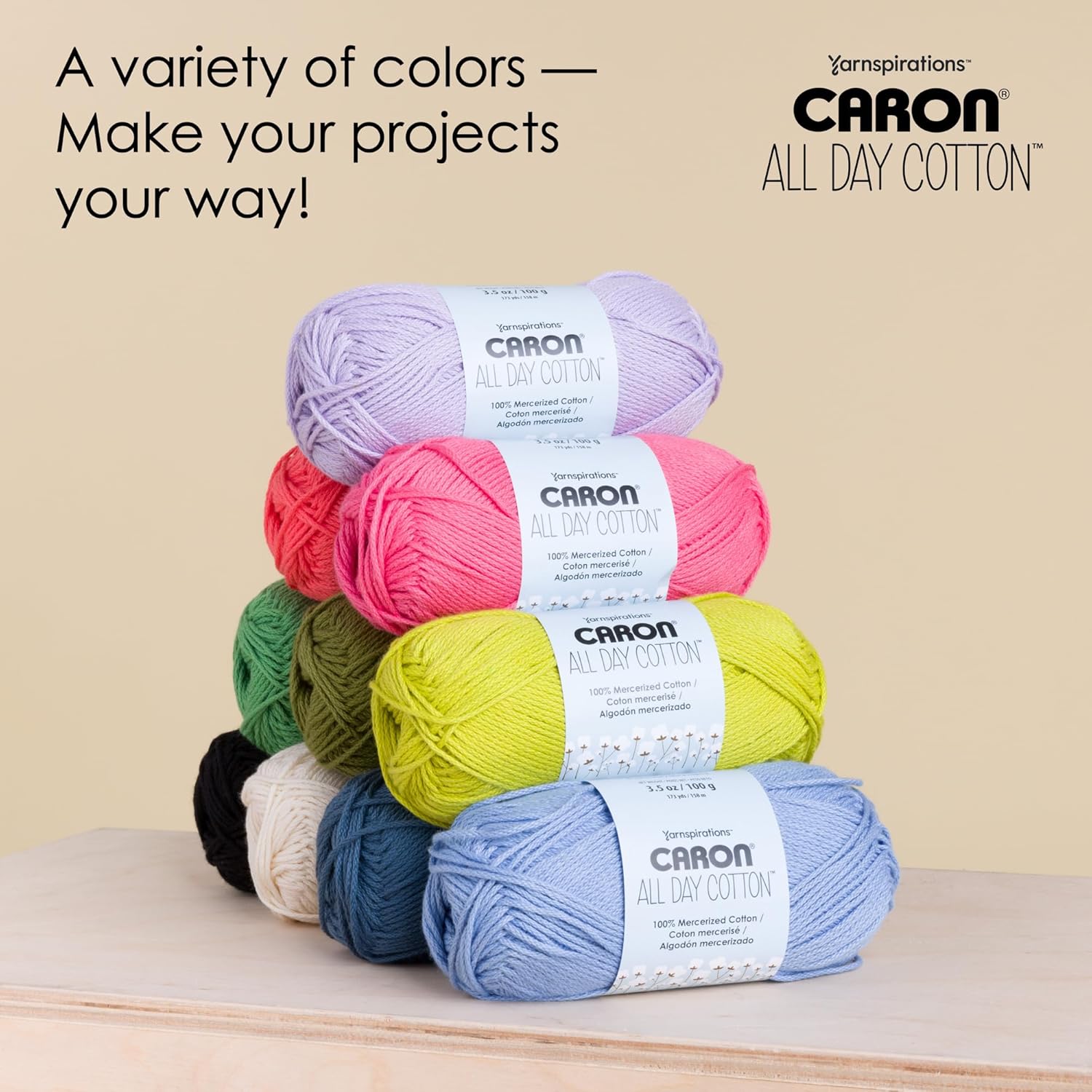 Caron All Day Cotton Yarn, 3 Pack, Cream - In use