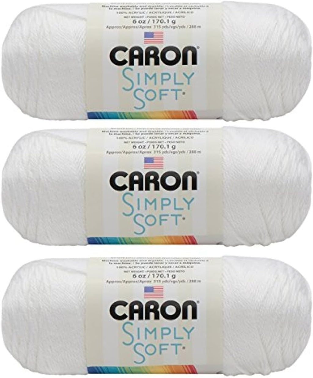 Caron Simply Soft Yarn 3 Pack, White