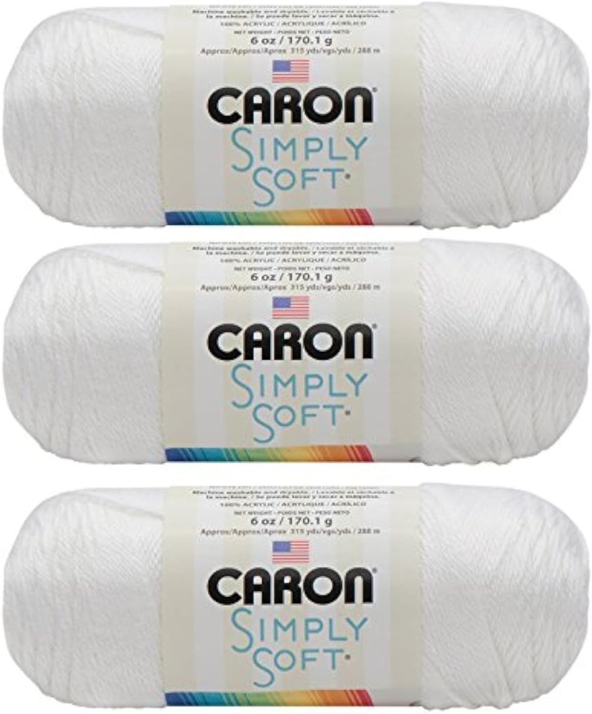 Caron Simply Soft Yarn 3 Pack, White
