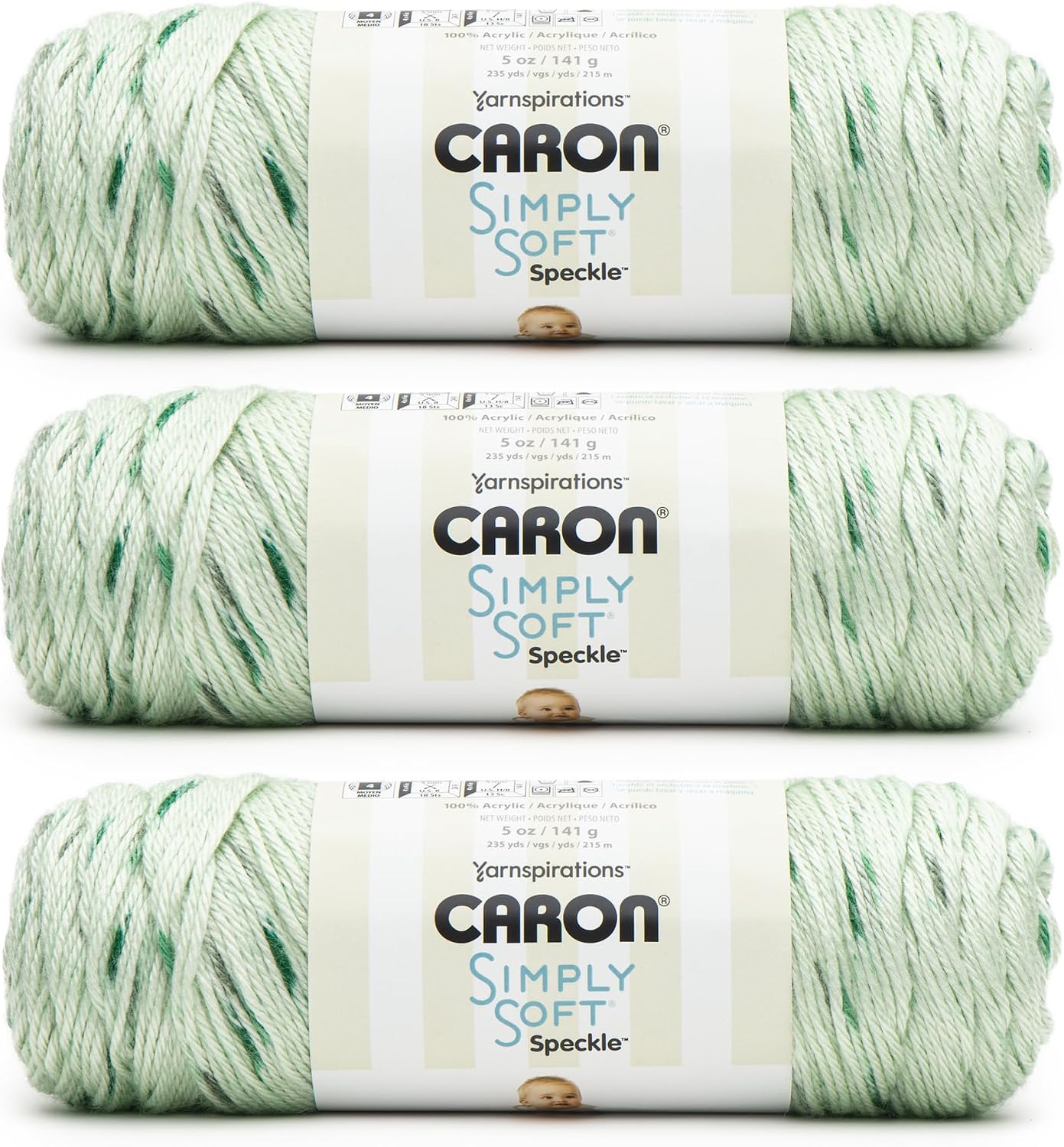 Caron Simply Soft Speckle Yarn, White Sage