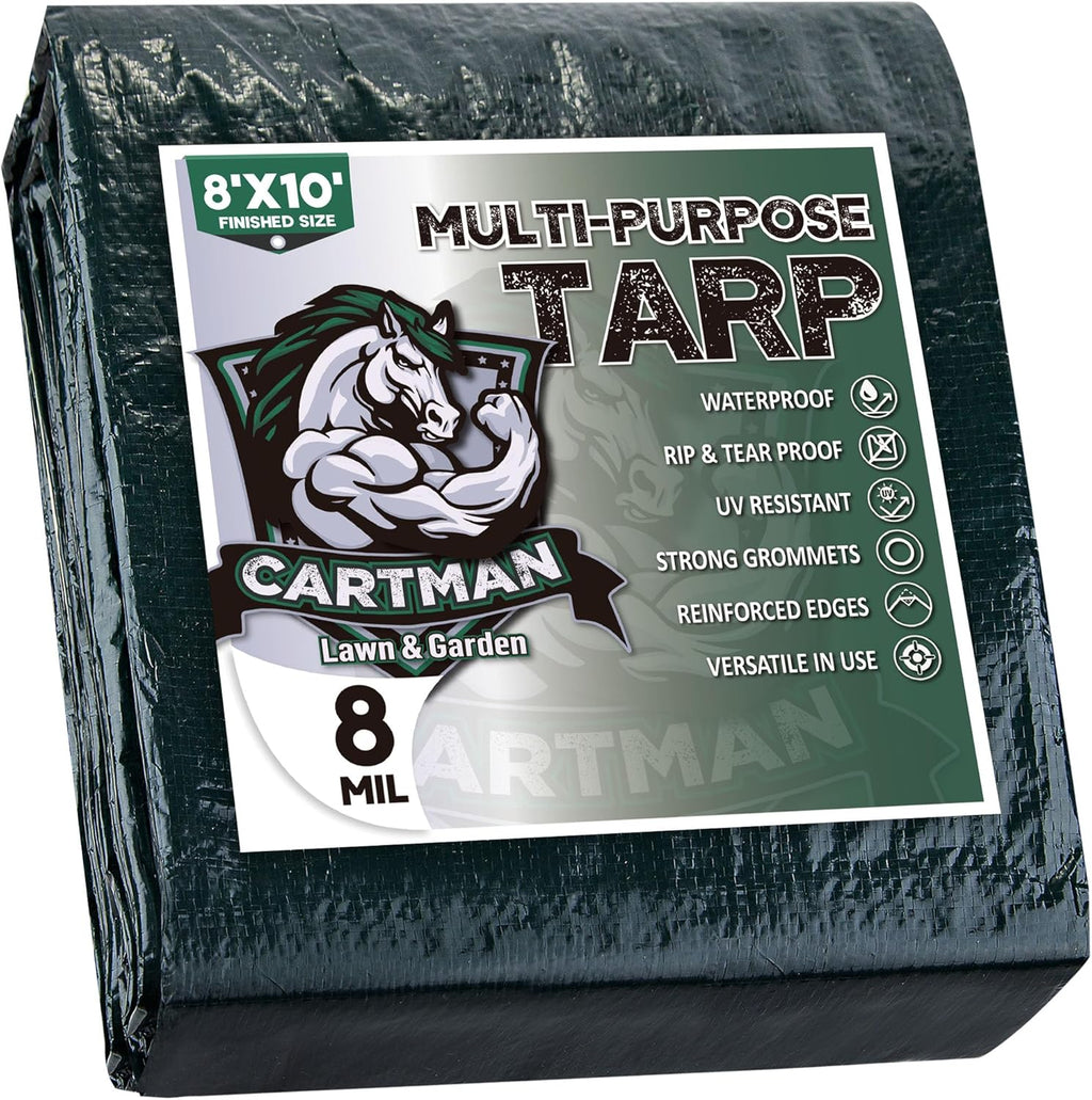 Cartman Waterproof Green Tarp, 8x10 Feet