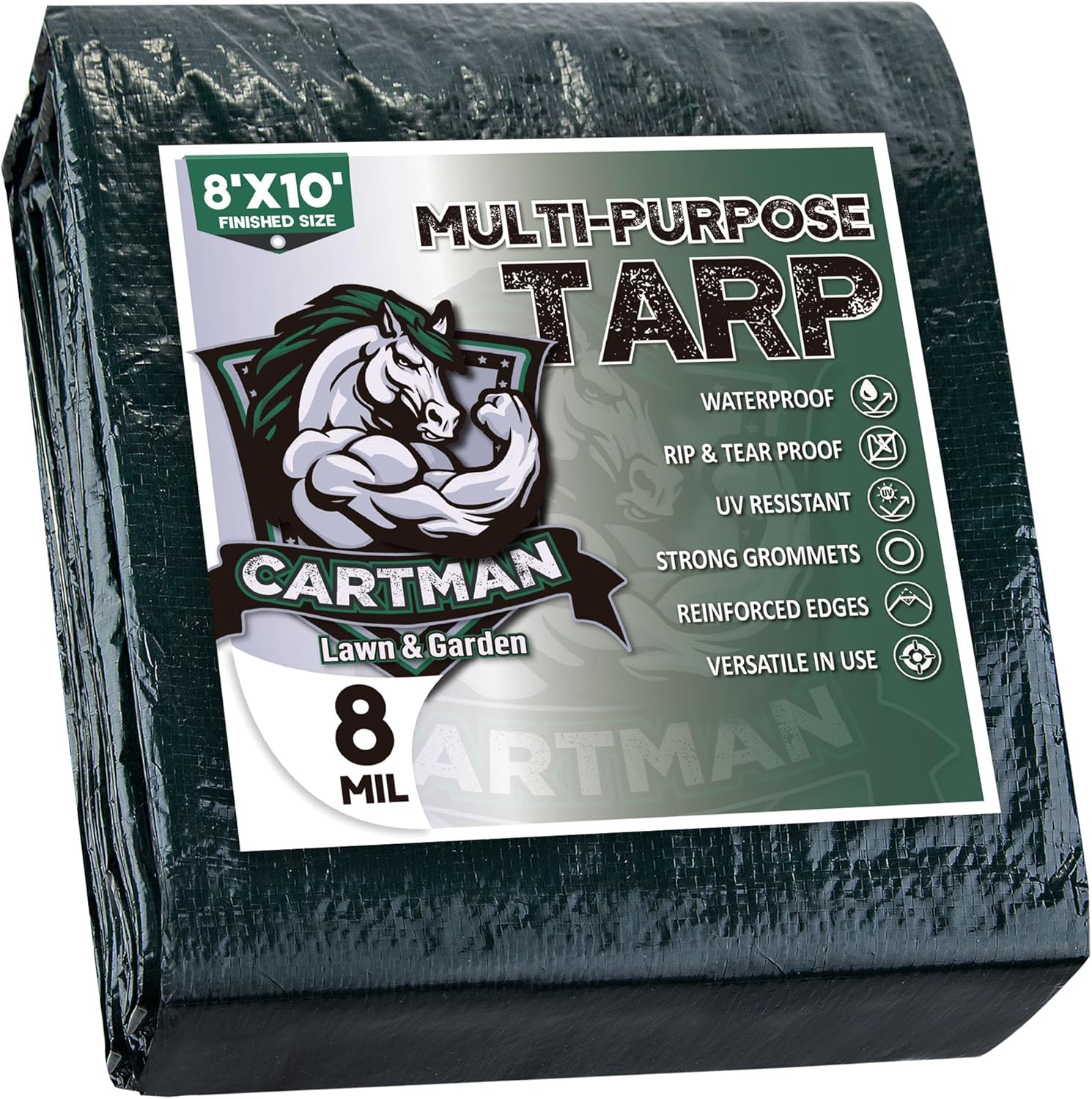 Cartman Waterproof Green Tarp, 8x10 Feet