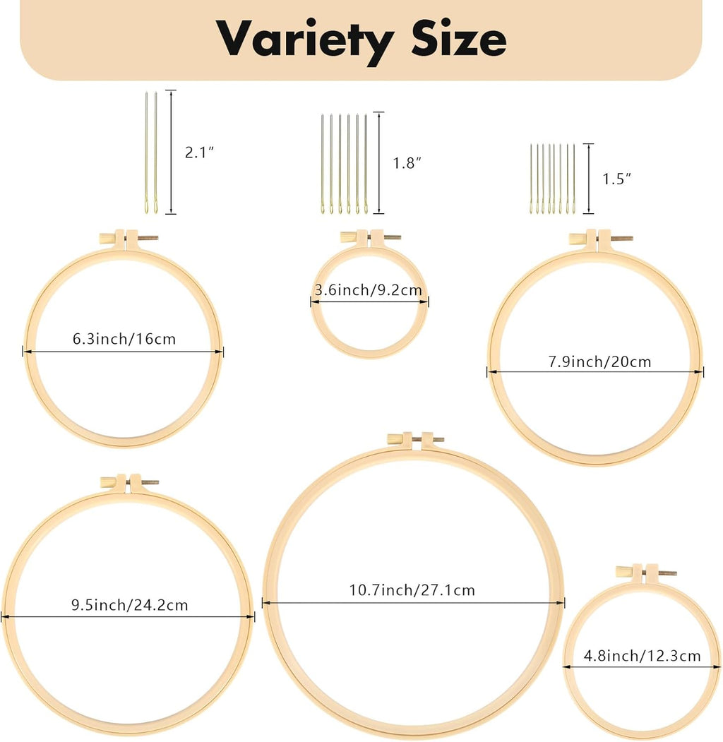 Caydo 6 Piece Embroidery Hoop Set with Needles - Detail view