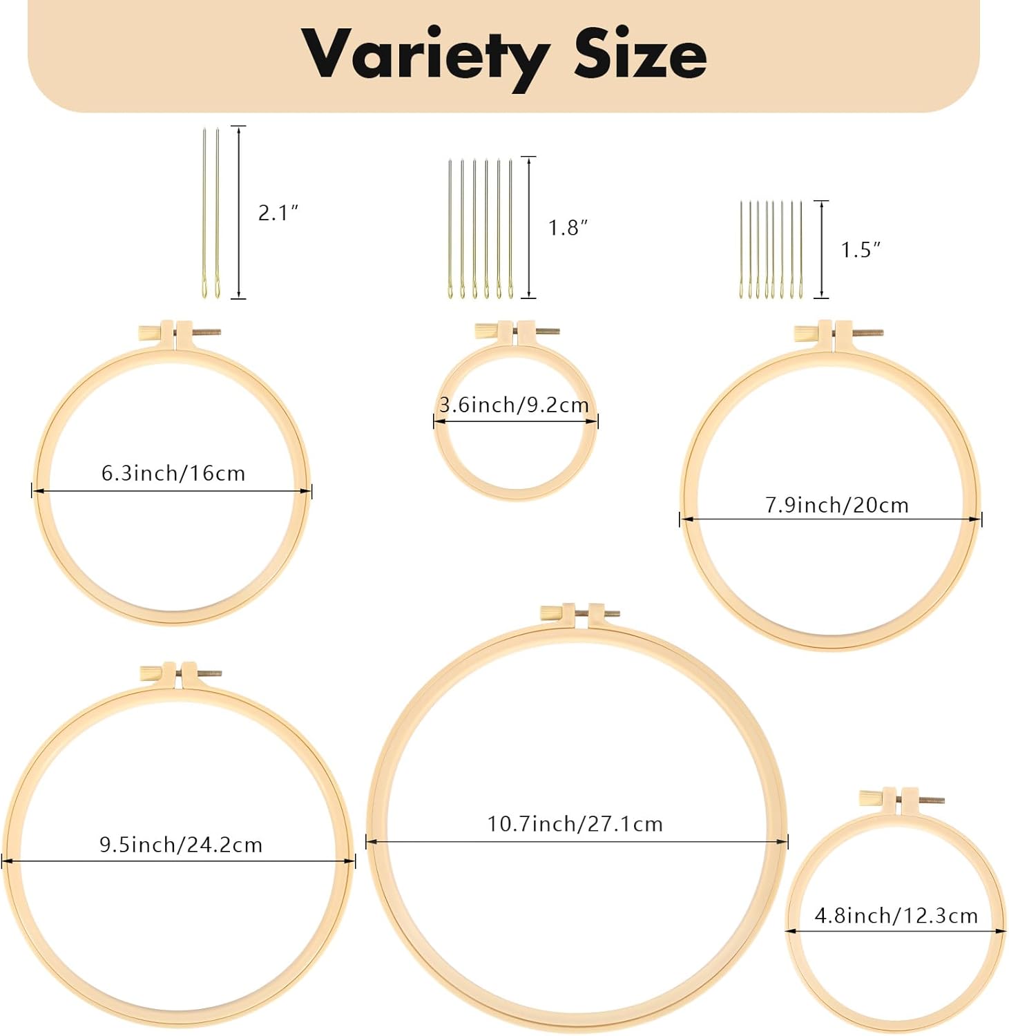 Caydo 6 Piece Embroidery Hoop Set with Needles - Detail view