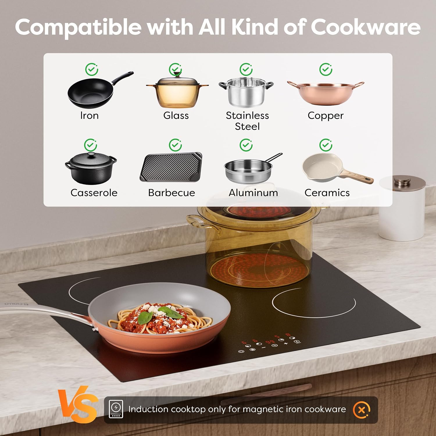 CDV 4 Burner Electric Ceramic Cooktop, 24 Inch - Alternate angle