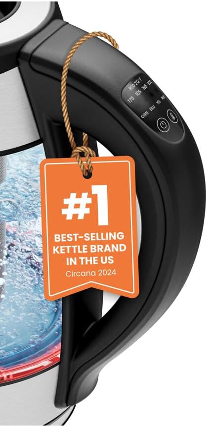 Chefman Electric Kettle, 5 Presets, Glass Tea Kettle - Alternate angle