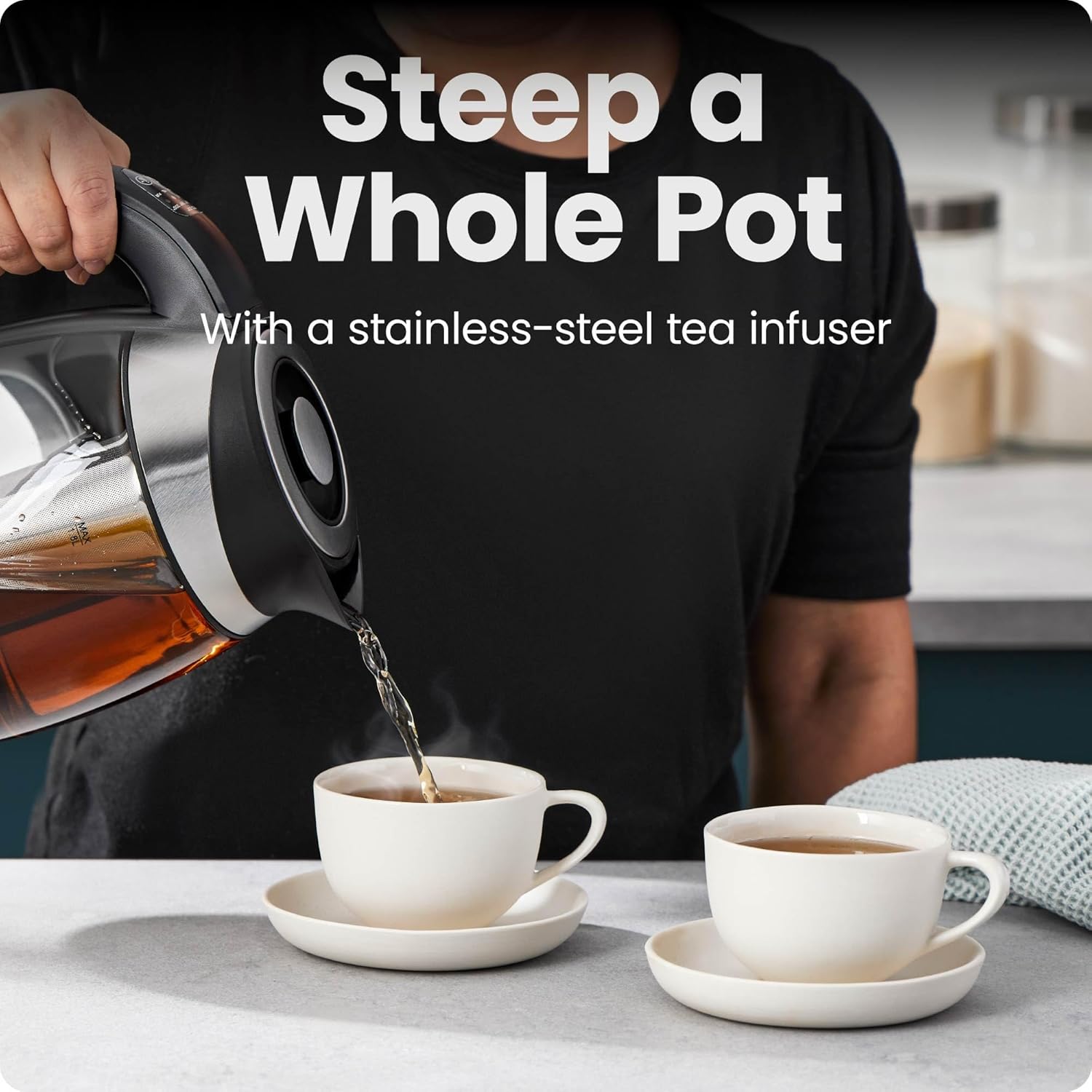 Chefman Electric Kettle, 5 Presets, Glass Tea Kettle - Packaging
