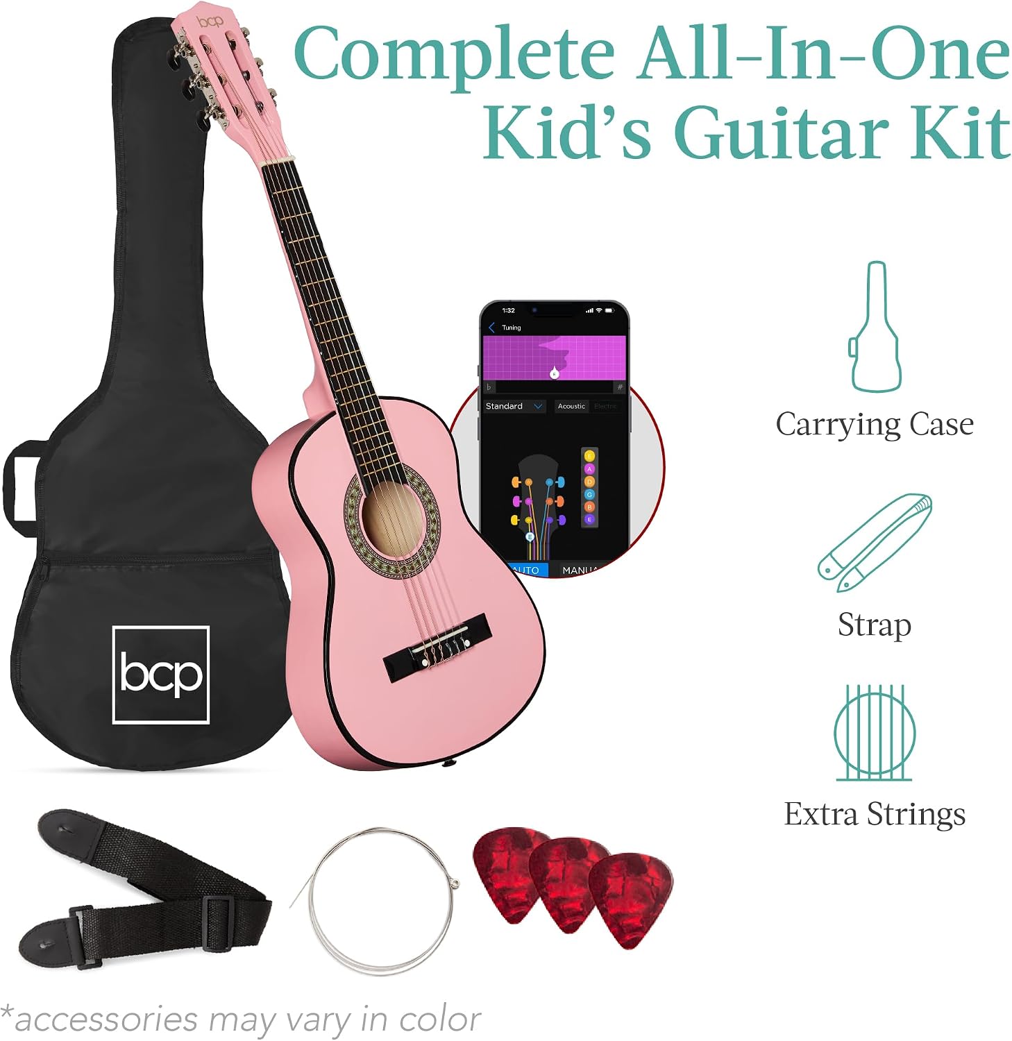 Best Choice 30in Kids Acoustic Guitar Kit, Pink - Alternate angle