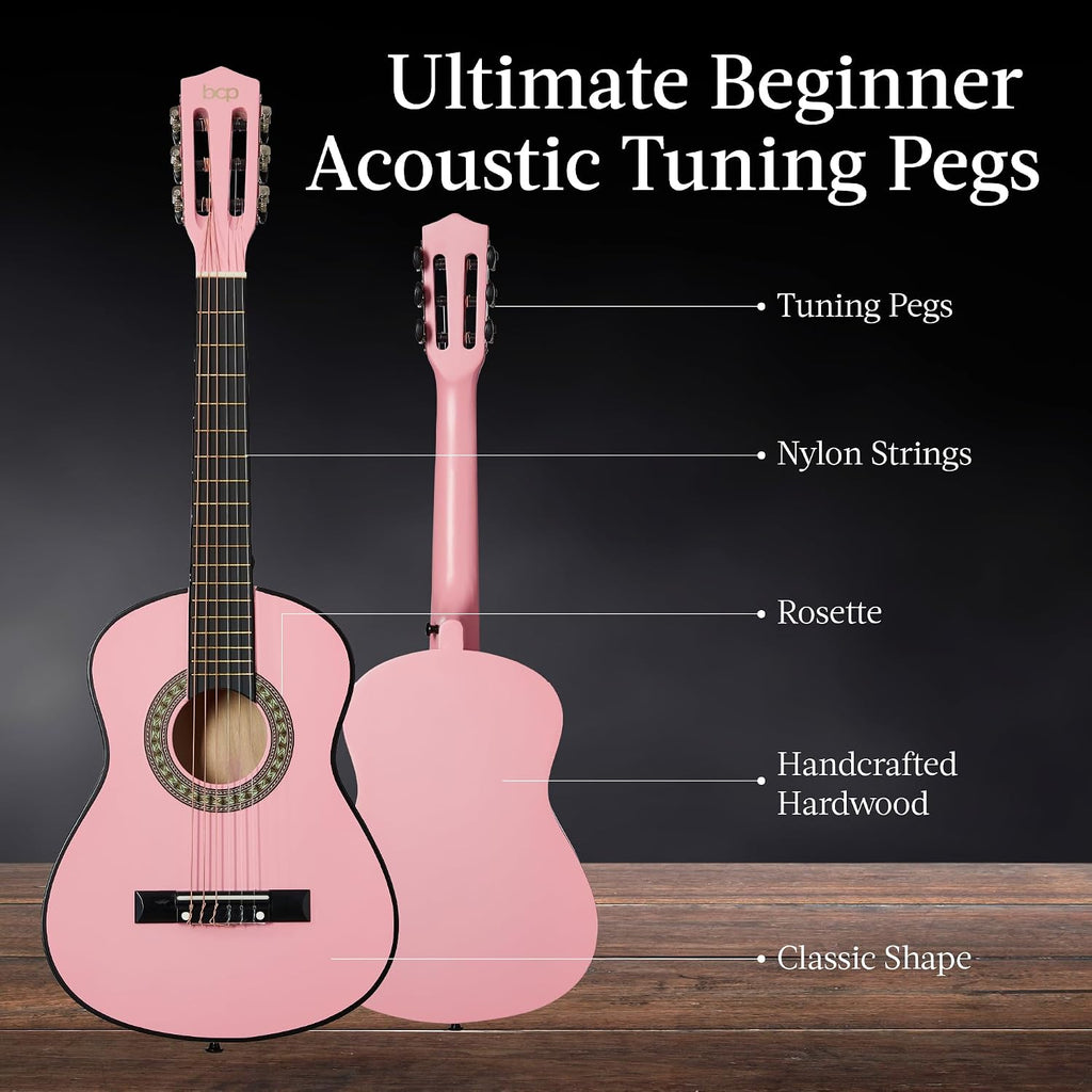 Best Choice 30in Kids Acoustic Guitar Kit, Pink - Close-up