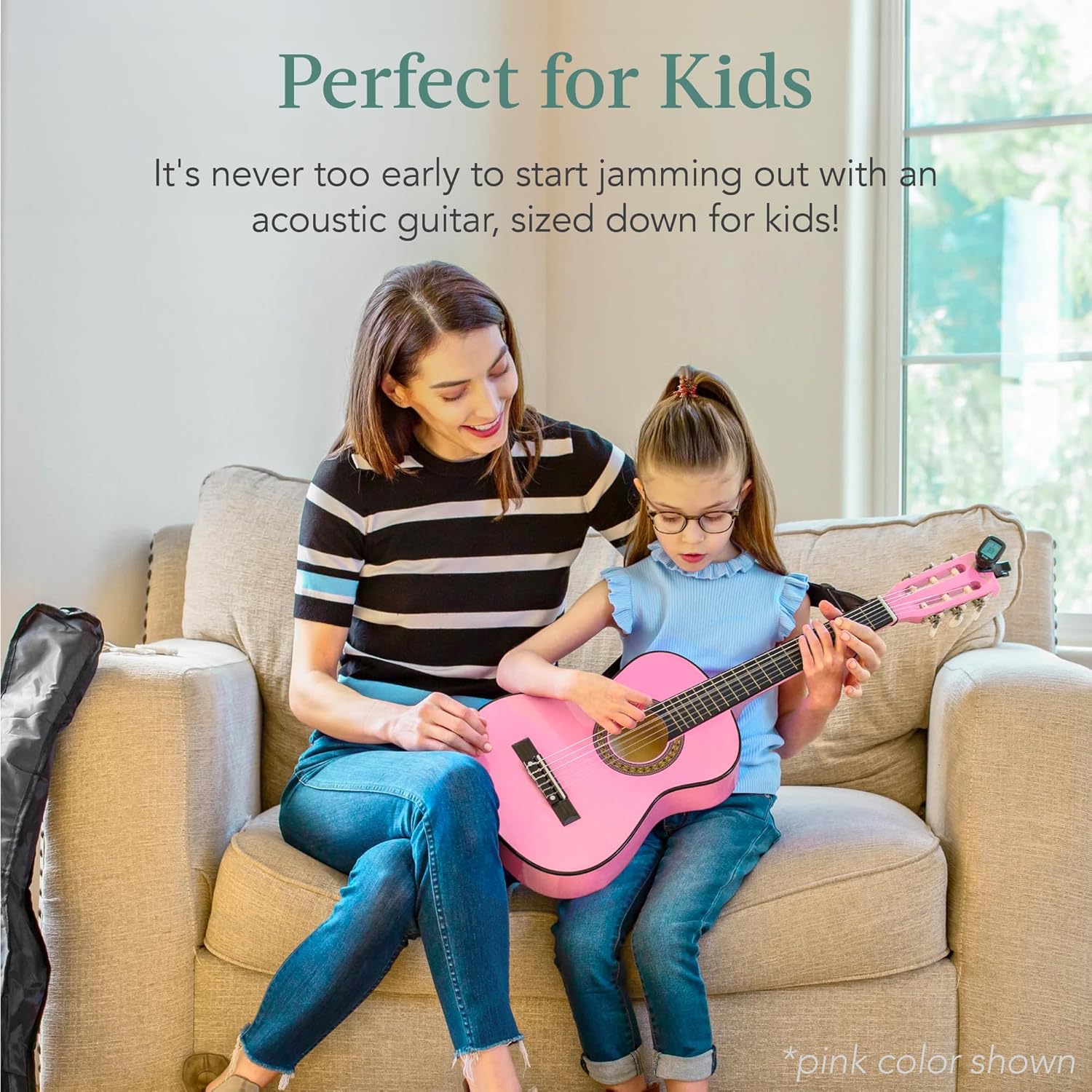 Best Choice 30in Kids Acoustic Guitar Kit, Pink - Size reference