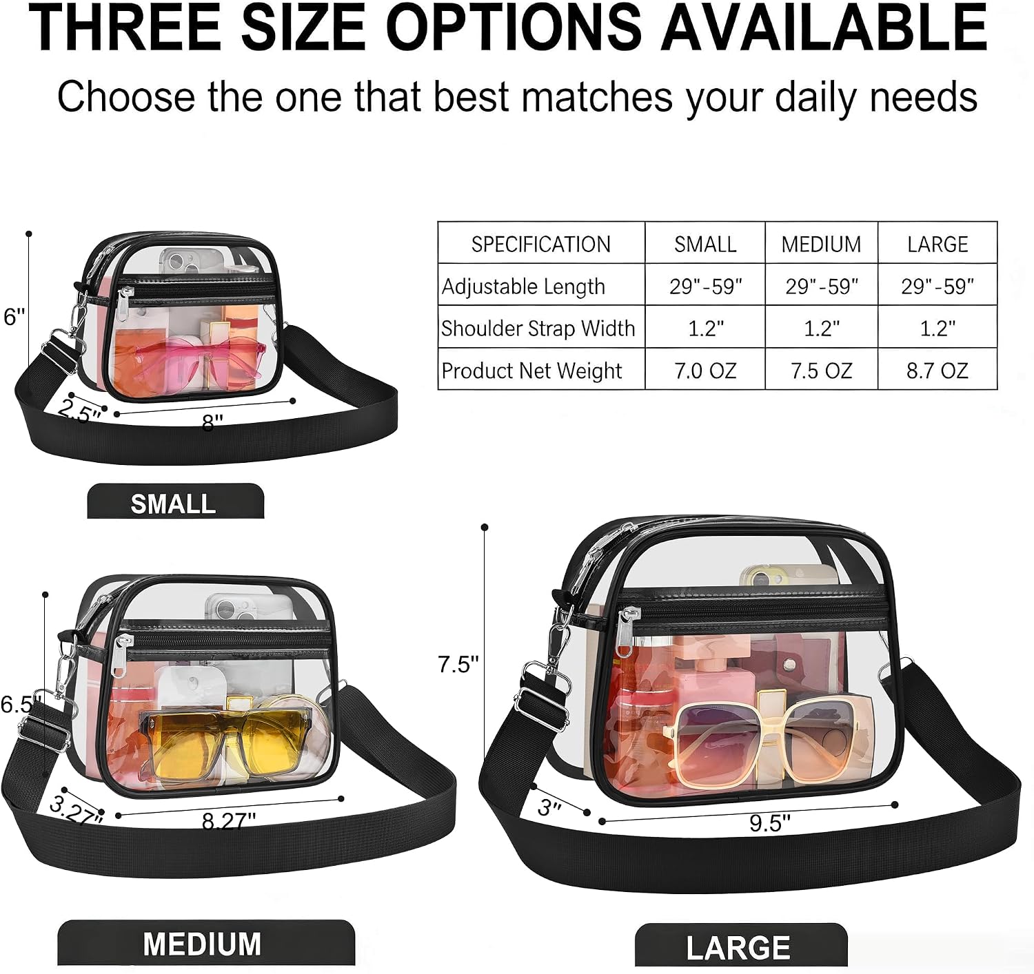Clear Stadium Bag with Adjustable Strap - Detail view