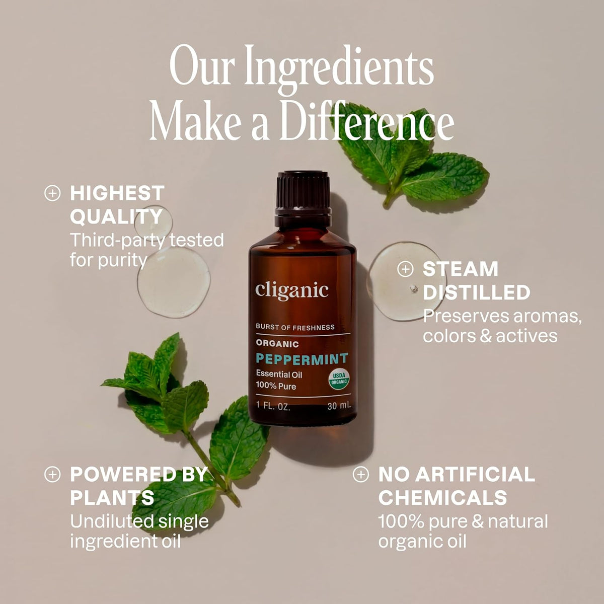 Cliganic Organic Peppermint Essential Oil - Detail view