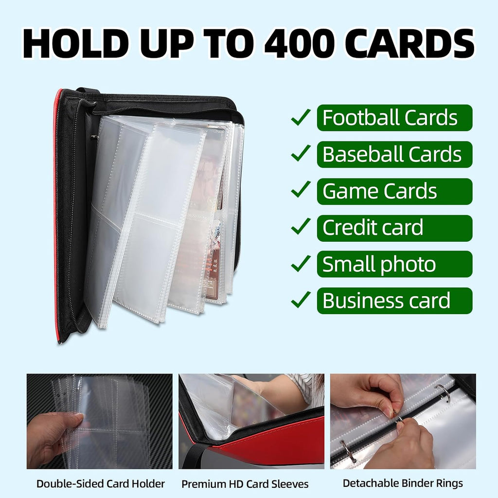 FootJKYX 4-Pocket Trading Card Binder, 400 Pockets - Size reference