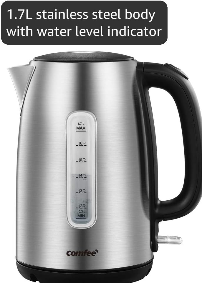 COMFEE Stainless Steel Electric Kettle, 1.7L, 1500W - Detail view