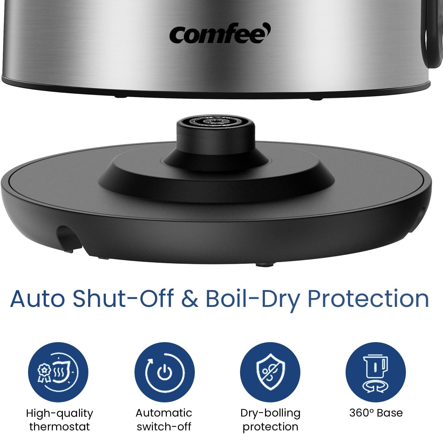 COMFEE Stainless Steel Electric Kettle, 1.7L, 1500W - Size reference