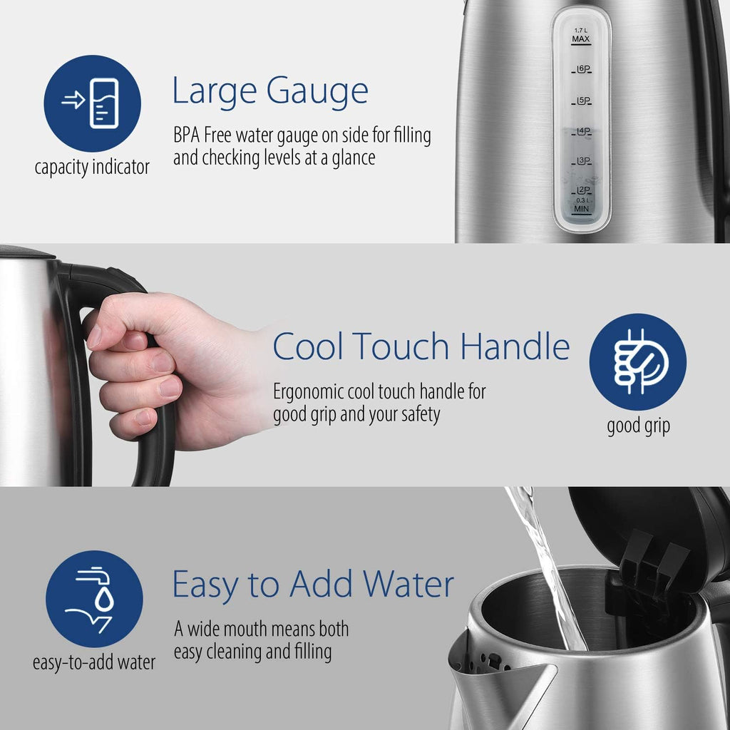 COMFEE Stainless Steel Electric Kettle, 1.7L, 1500W - In use