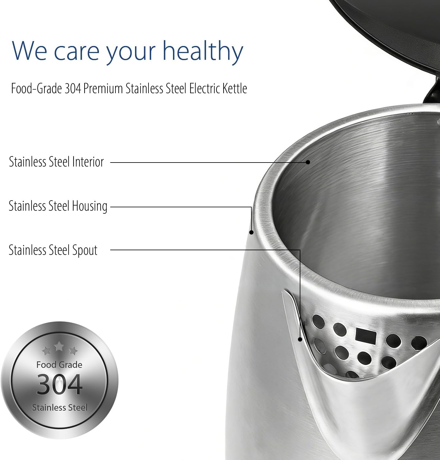 COMFEE Stainless Steel Electric Kettle, 1.7L, 1500W - Additional view