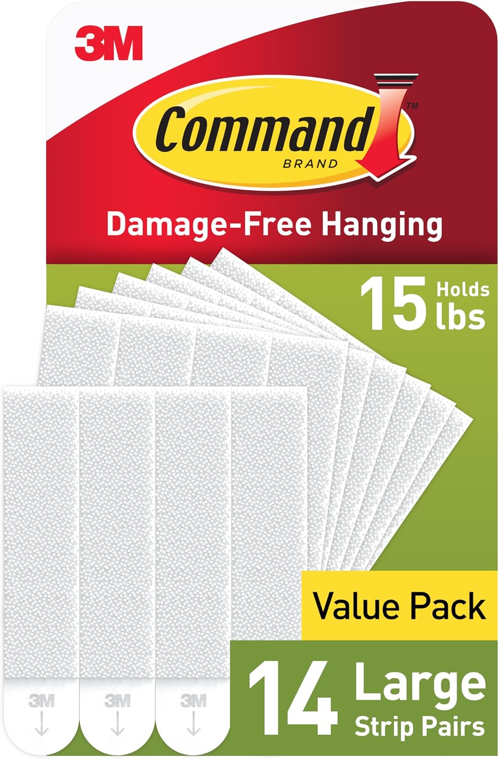 Command Large Picture Hanging Strips, 15 lb, 14 Pairs