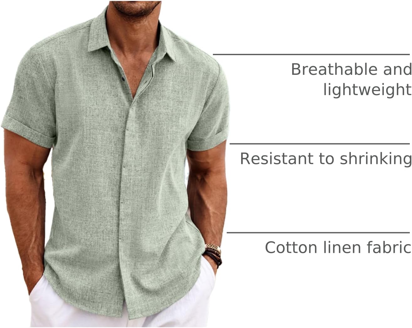 COOFANDY Men's Linen Short Sleeve Button-Down Shirt - Alternate angle