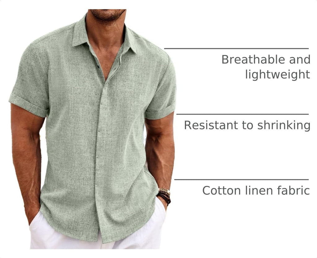 COOFANDY Men's Linen Short Sleeve Button-Down Shirt - Size reference
