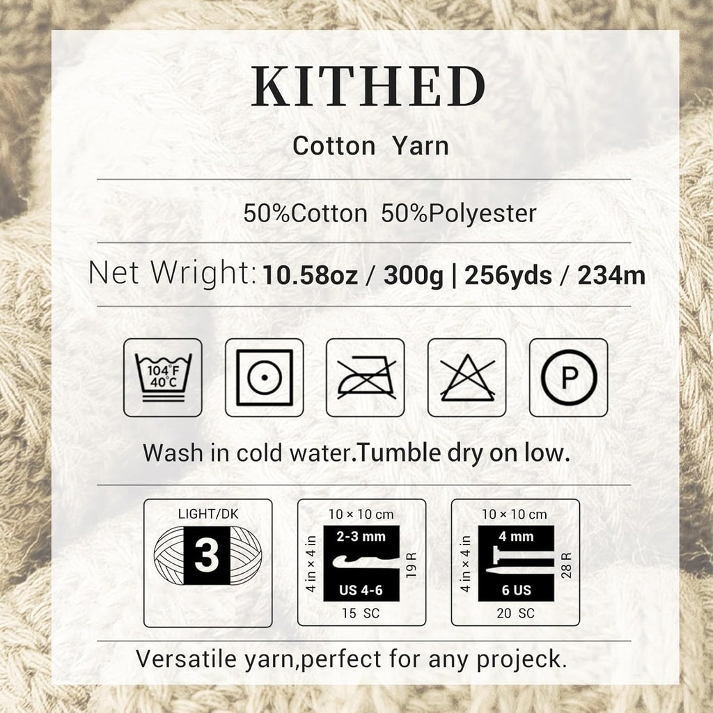 KITHED Cotton Yarn, 10.5oz, 3 Pack, Ecru - Detail view