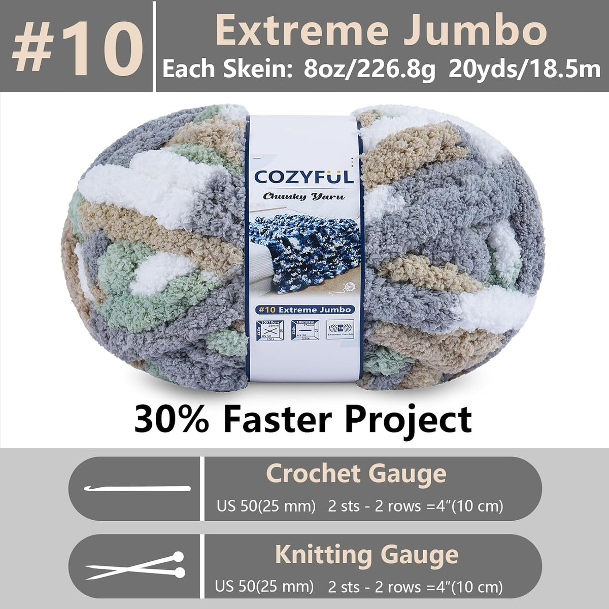 Cozyful Chunky Chenille Blanket Yarn, 8 Skeins - Detail view