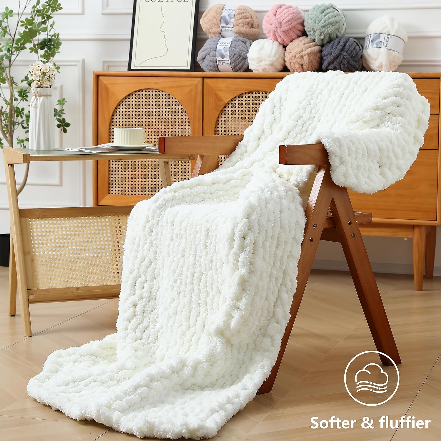 Cozyful Super Bulky Chenille Blanket Yarn, 8 Skeins - In use