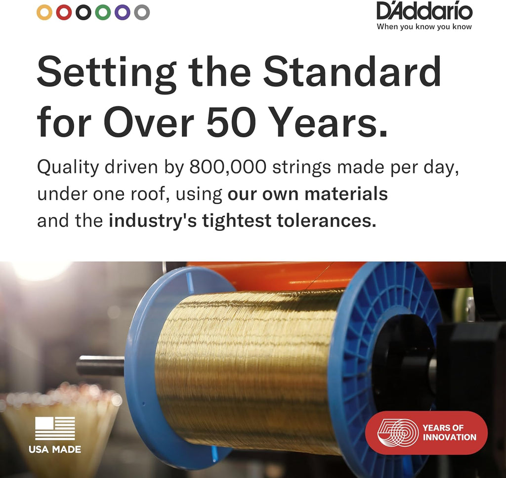 D'Addario EJ16 Acoustic Guitar Strings, Light 12-53 - Size reference