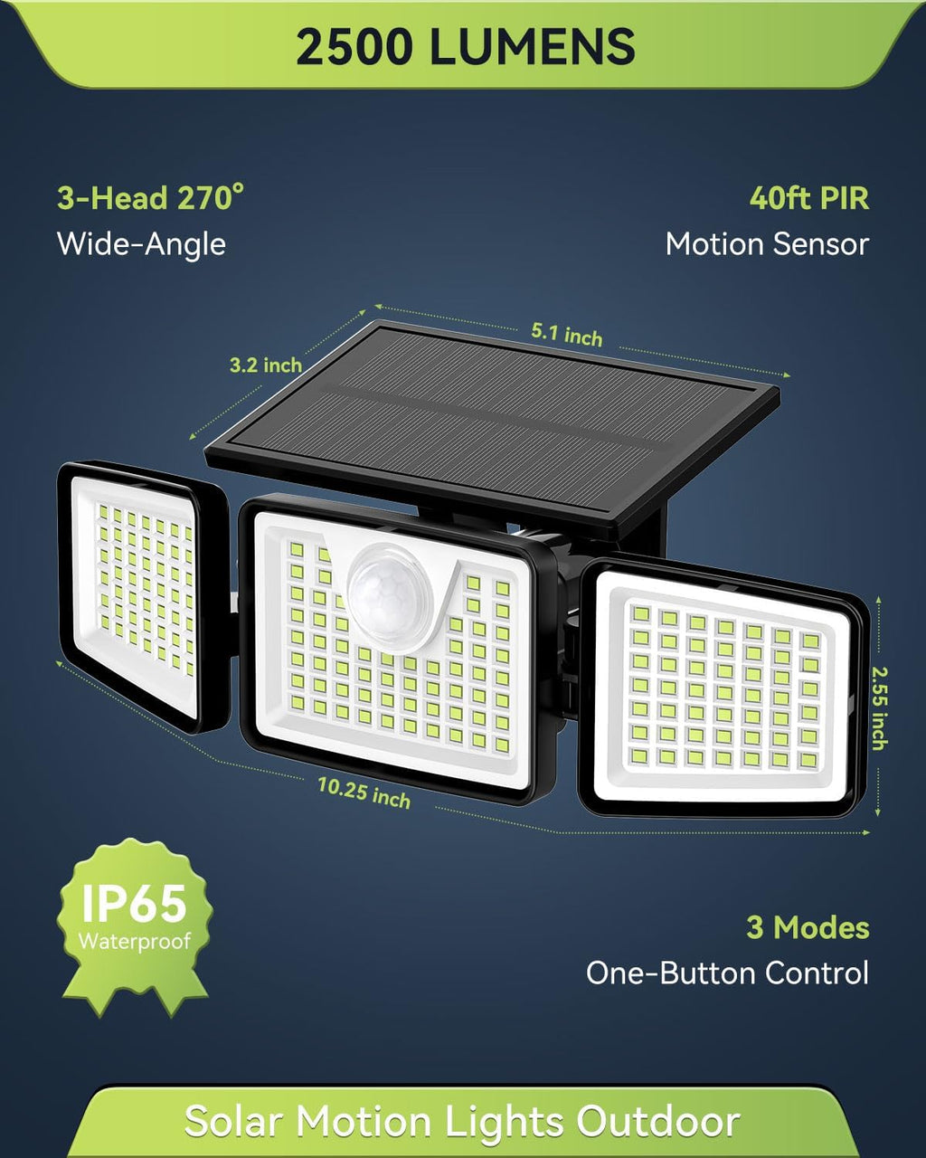 daphino 2500LM Solar Motion Sensor Lights, 2 Pk - Detail view
