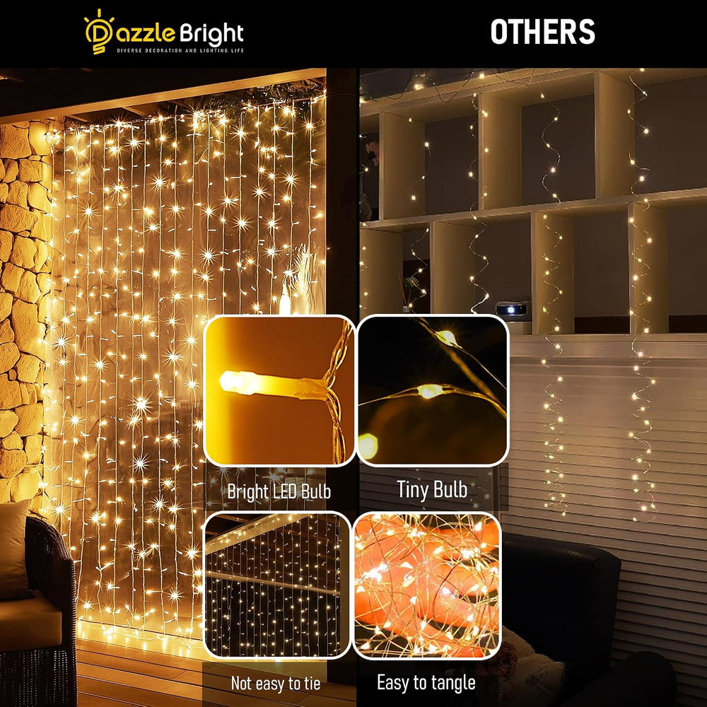 Dazzle Bright 300 LED Curtain Lights, Warm White - Alternate angle