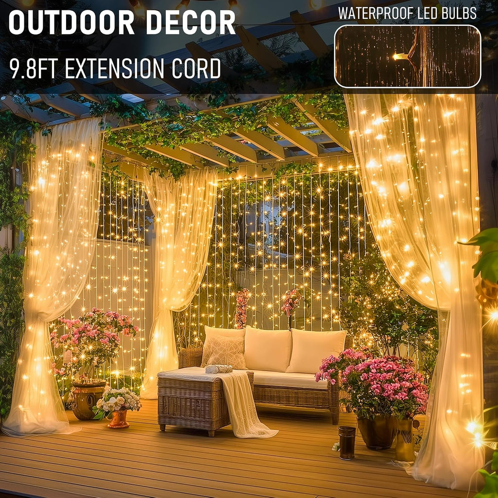 Dazzle Bright 300 LED Curtain Lights, Warm White - Size reference