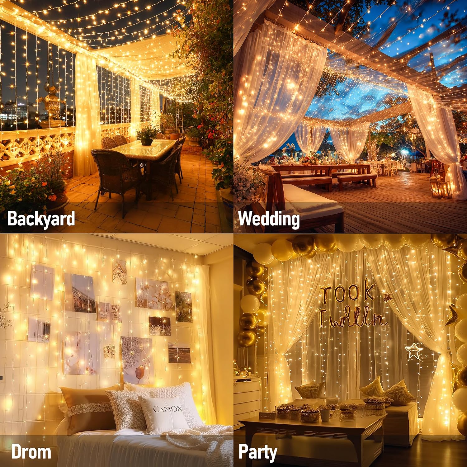 Dazzle Bright 300 LED Curtain Lights, Warm White - In use
