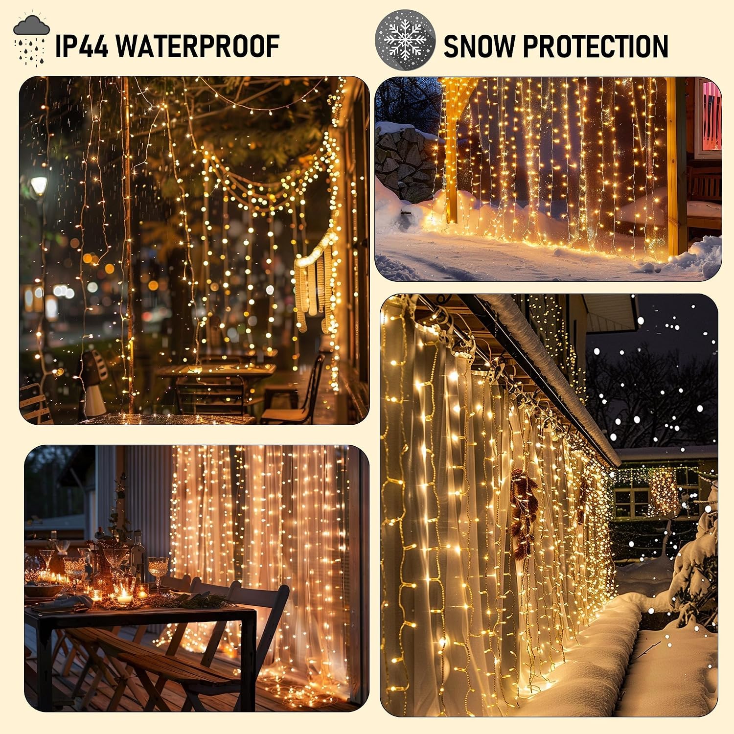 Dazzle Bright 300 LED Curtain Lights, Warm White - Packaging