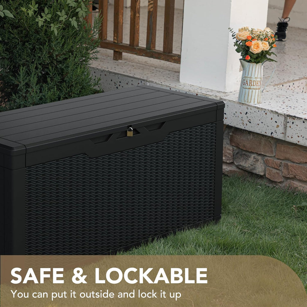 Devoko 100 Gallon Lockable Resin Deck Box - Size reference