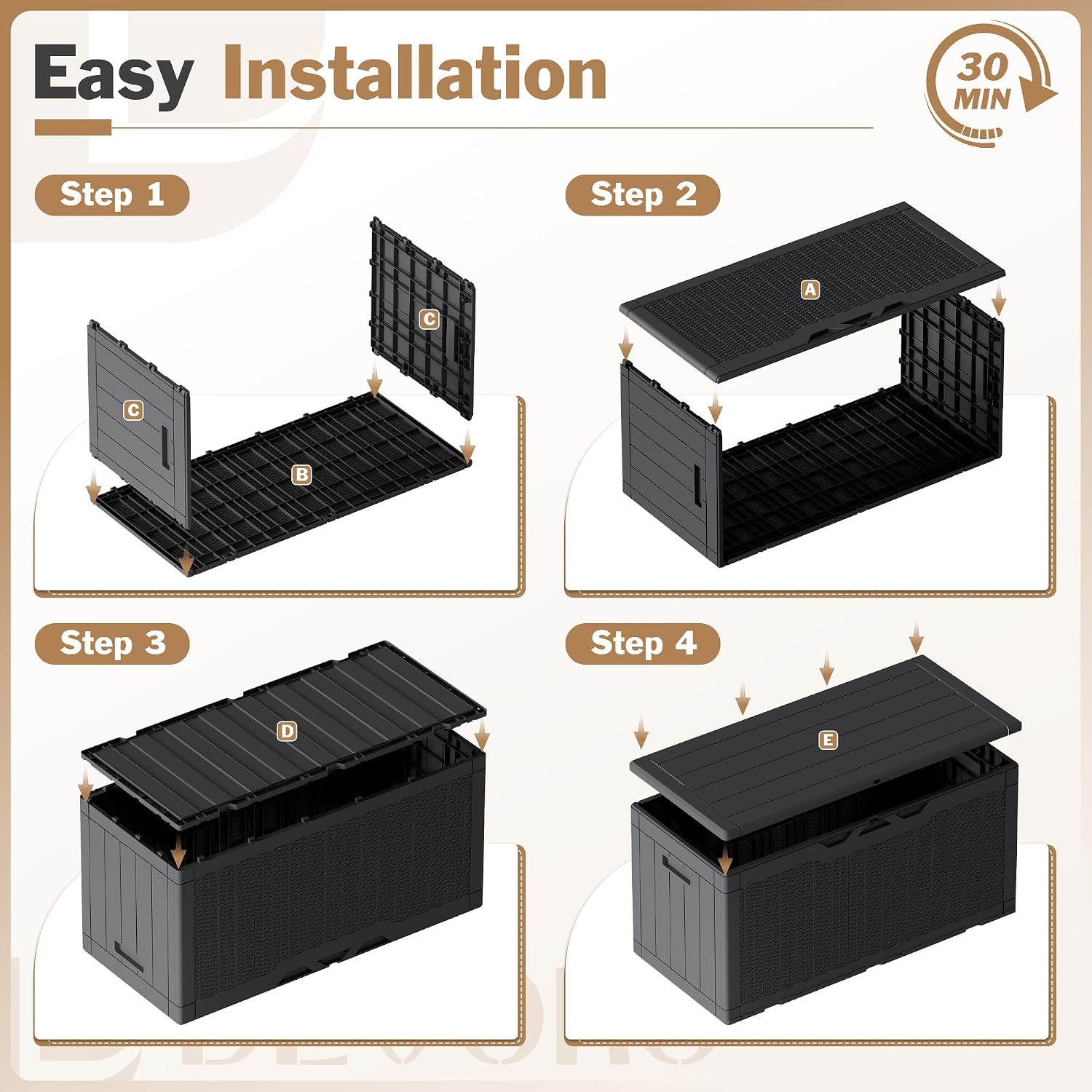 Devoko 100 Gallon Lockable Resin Deck Box - In use