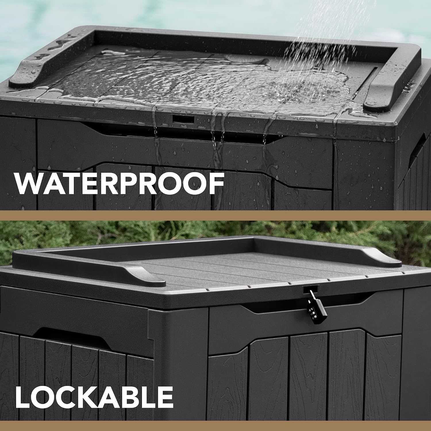 Devoko 30 Gallon Waterproof Resin Deck Box - Detail view