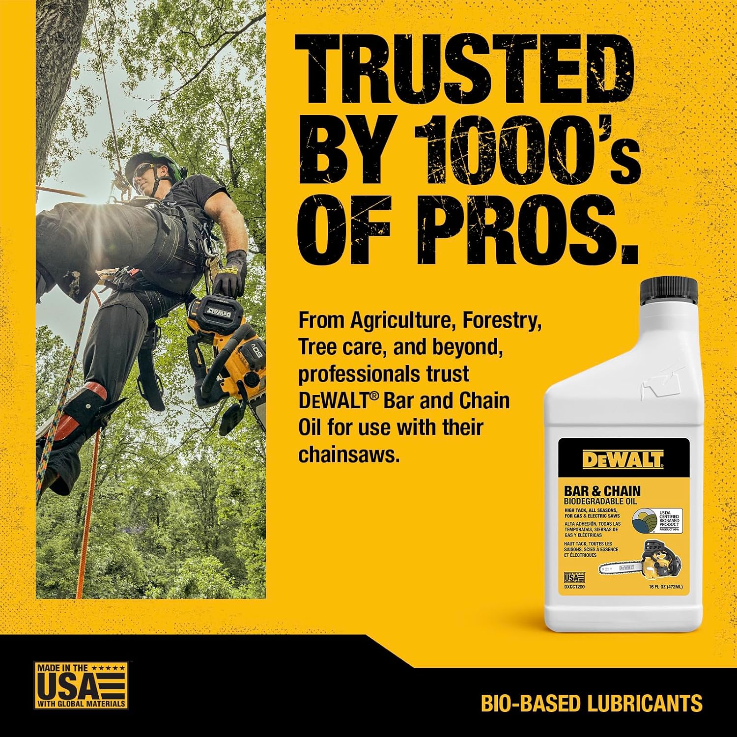 DEWALT Biodegradable Bar and Chain Oil, 16 oz - Feature highlight