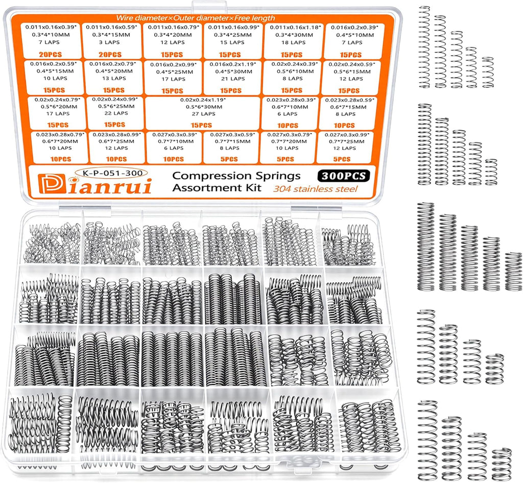 Dianrui 300-Pc Compression Spring Assortment Kit