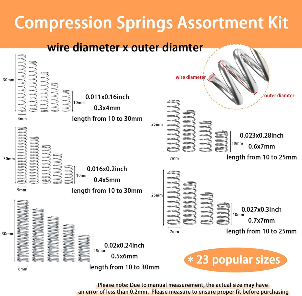 Dianrui 300-Pc Compression Spring Assortment Kit - Detail view